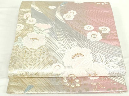 平和屋本店▼六通柄袋帯　唐織　24K　本金花鳥　正絹　逸品　DABI5467op