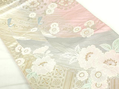 平和屋本店▼六通柄袋帯　唐織　24K　本金花鳥　正絹　逸品　DABI5467op