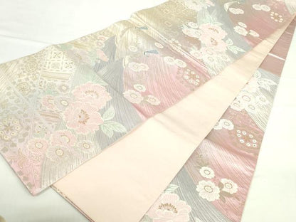 平和屋本店▼六通柄袋帯　唐織　24K　本金花鳥　正絹　逸品　DABI5467op