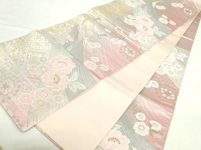 平和屋本店▼六通柄袋帯　唐織　24K　本金花鳥　正絹　逸品　DABI5467op