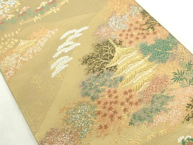 平和屋本店▼六通柄袋帯　唐織　名所風景　本金二重箔　正絹　逸品　DABI5468op