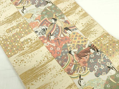 平和屋本店▼伝統工芸士　平田藤三郎　六通柄袋帯　人物風景文　本金箔　正絹　逸品　DABI5469op