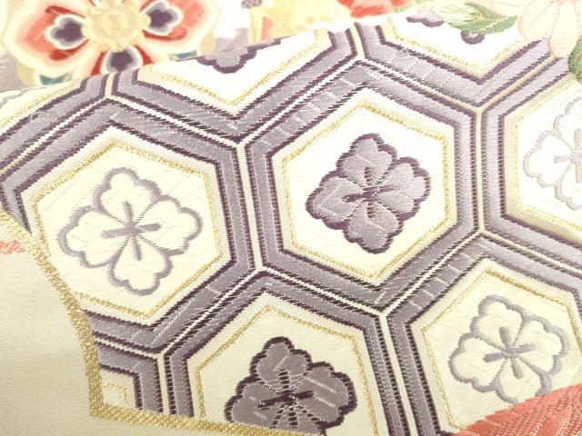 平和屋本店▼六通柄袋帯　唐織　扇面鳳凰花文　九百錦純金箔24K　正絹　逸品　DABI5470op