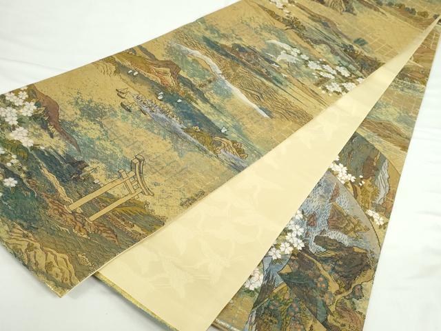 平和屋本店▼全通全景柄袋帯　北斉と廣重諸国名所めぐり　本金箔　正絹　逸品　DABI5472op