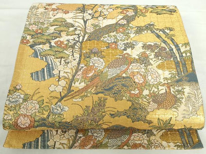 平和屋本店▼六通柄袋帯　錦鶏爛花文　本金箔　正絹　逸品　DABI5473op