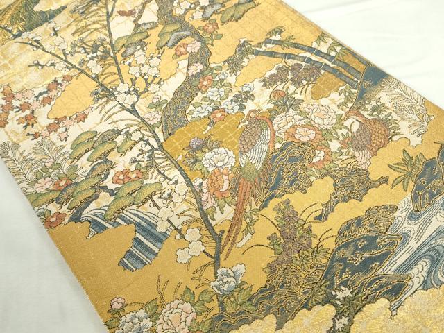 平和屋本店▼六通柄袋帯　錦鶏爛花文　本金箔　正絹　逸品　DABI5473op