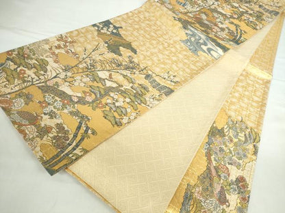 平和屋本店▼六通柄袋帯　錦鶏爛花文　本金箔　正絹　逸品　DABI5473op