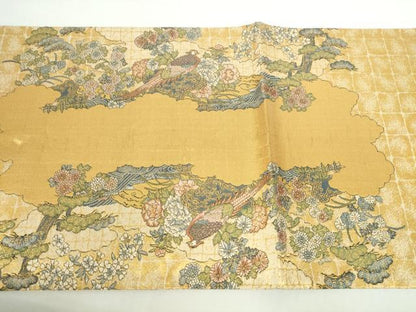 平和屋本店▼六通柄袋帯　錦鶏爛花文　本金箔　正絹　逸品　DABI5473op