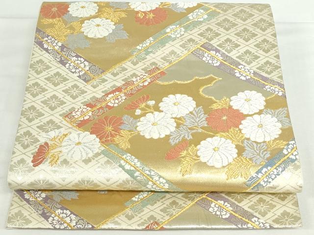 平和屋本店▼六通柄袋帯　唐織　扇子花文　優美錦　本金銀二重箔　正絹　逸品　DABI5474op
