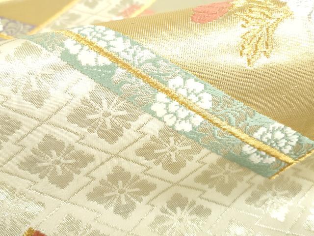 平和屋本店▼六通柄袋帯　唐織　扇子花文　優美錦　本金銀二重箔　正絹　逸品　DABI5474op