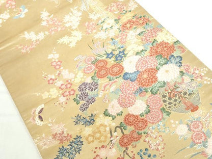 平和屋本店▼六通柄袋帯　唐織　舞蝶花文　本金二丁箔　正絹　逸品　DABI5475op