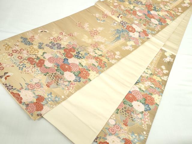 平和屋本店▼六通柄袋帯　唐織　舞蝶花文　本金二丁箔　正絹　逸品　DABI5475op