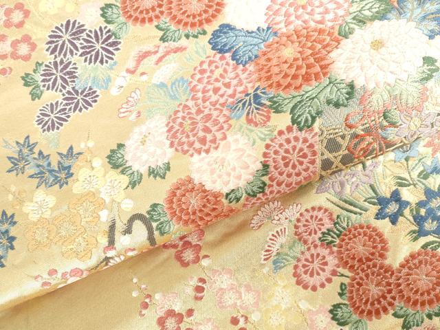 平和屋本店▼六通柄袋帯　唐織　舞蝶花文　本金二丁箔　正絹　逸品　DABI5475op