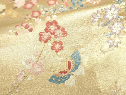 平和屋本店▼六通柄袋帯　唐織　舞蝶花文　本金二丁箔　正絹　逸品　DABI5475op