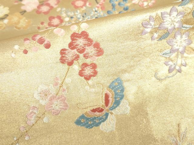 平和屋本店▼六通柄袋帯　唐織　舞蝶花文　本金二丁箔　正絹　逸品　DABI5475op