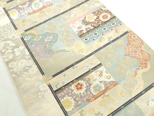 平和屋本店▼六通柄袋帯　唐織　九百錦　天井絵市松文　24K純金錦　正絹　逸品　DABI5476op