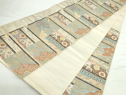 平和屋本店▼六通柄袋帯　唐織　九百錦　天井絵市松文　24K純金錦　正絹　逸品　DABI5476op
