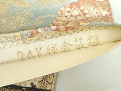 平和屋本店▼六通柄袋帯　唐織　九百錦　天井絵市松文　24K純金錦　正絹　逸品　DABI5476op