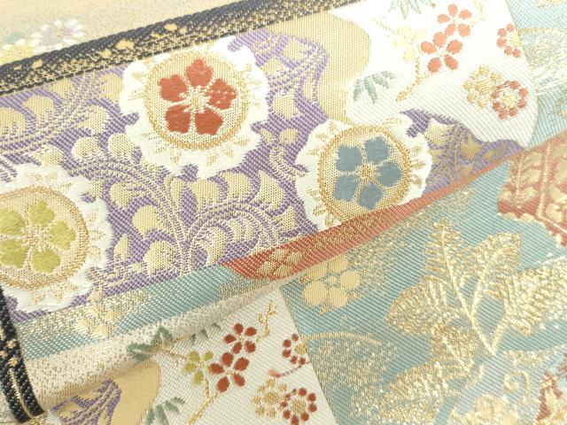 平和屋本店▼六通柄袋帯　唐織　九百錦　天井絵市松文　24K純金錦　正絹　逸品　DABI5476op