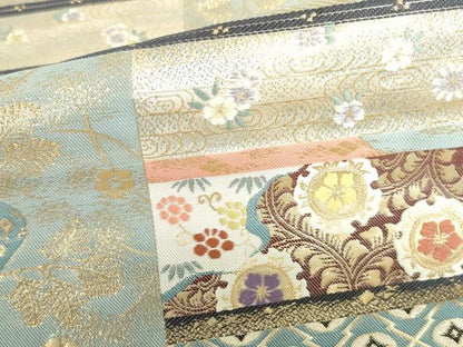 平和屋本店▼六通柄袋帯　唐織　九百錦　天井絵市松文　24K純金錦　正絹　逸品　DABI5476op