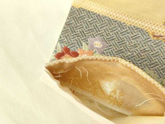 平和屋本店▼六通柄袋帯　唐織　扇面鳳凰花文　本金箔　正絹　逸品　DABI5477op