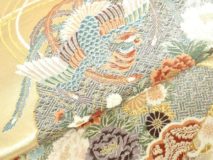 平和屋本店▼六通柄袋帯　唐織　扇面鳳凰花文　本金箔　正絹　逸品　DABI5477op