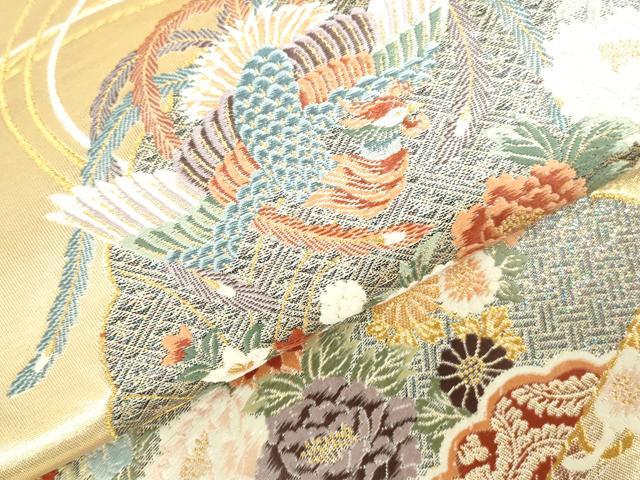 平和屋本店▼六通柄袋帯　唐織　扇面鳳凰花文　本金箔　正絹　逸品　DABI5477op