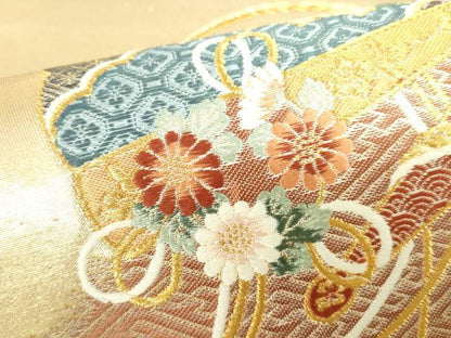 平和屋本店▼六通柄袋帯　唐織　扇面鳳凰花文　本金箔　正絹　逸品　DABI5477op