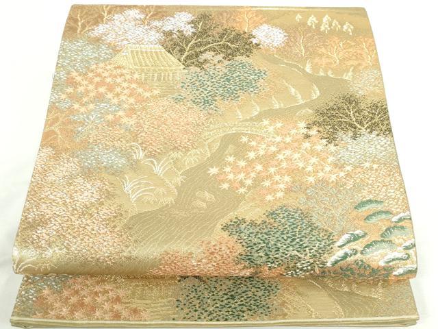 平和屋本店▼六通柄袋帯　唐織　風景文　本金二重箔　正絹　逸品　DABI5479op