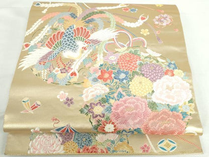 平和屋本店▼六通柄袋帯　唐織　加賀瑞鳳丸文　本金箔　正絹　逸品　DABI5480op