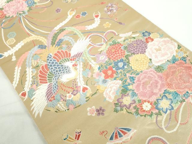 平和屋本店▼六通柄袋帯　唐織　加賀瑞鳳丸文　本金箔　正絹　逸品　DABI5480op