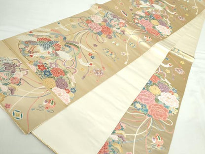 平和屋本店▼六通柄袋帯　唐織　加賀瑞鳳丸文　本金箔　正絹　逸品　DABI5480op
