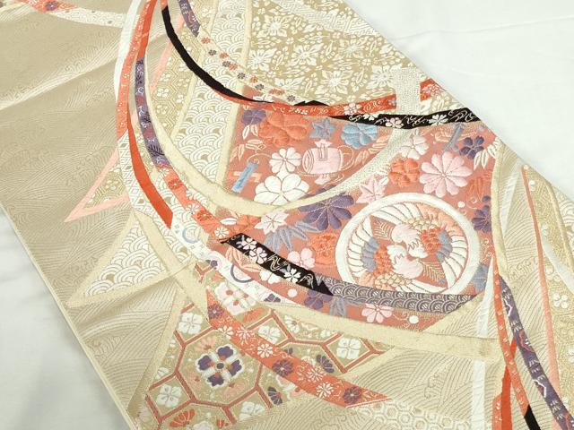 平和屋本店▼六通柄袋帯　唐織　鬘帯花鳥丸文　九百錦　純金箔　正絹　逸品　DABI5481op