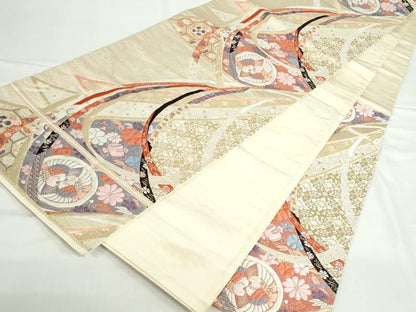 平和屋本店▼六通柄袋帯　唐織　鬘帯花鳥丸文　九百錦　純金箔　正絹　逸品　DABI5481op