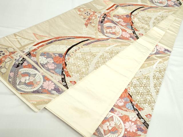 平和屋本店▼六通柄袋帯　唐織　鬘帯花鳥丸文　九百錦　純金箔　正絹　逸品　DABI5481op