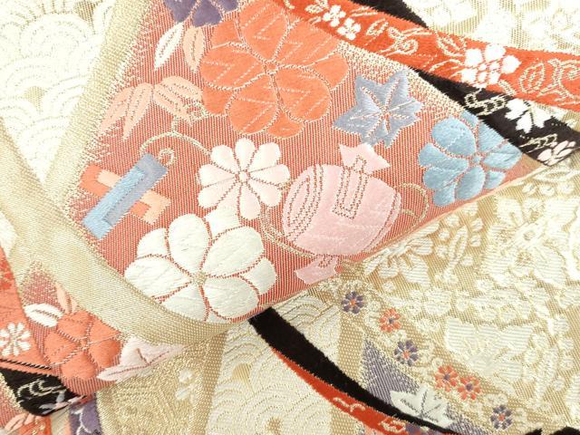 平和屋本店▼六通柄袋帯　唐織　鬘帯花鳥丸文　九百錦　純金箔　正絹　逸品　DABI5481op