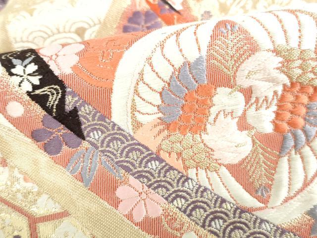 平和屋本店▼六通柄袋帯　唐織　鬘帯花鳥丸文　九百錦　純金箔　正絹　逸品　DABI5481op