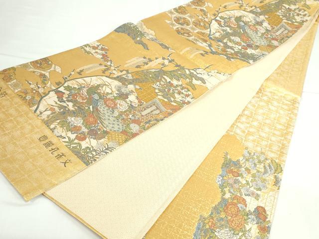 平和屋本店▼西陣　岡文織物謹製　六通柄袋帯　豊麗孔雀文　本金箔　証紙付き　正絹　逸品　DABI5482op