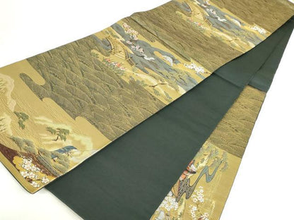 平和屋本店▼六通柄袋帯　唐織　慶宝絵巻　扇面源家春秋文　本金箔二重織　正絹　逸品　DABI5485op