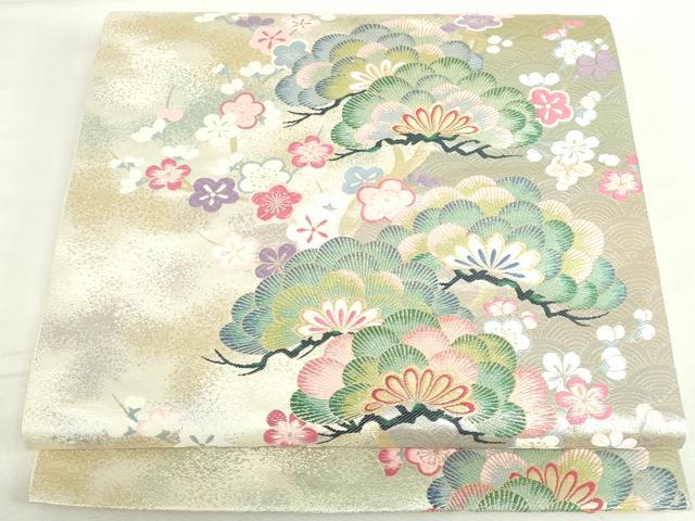 平和屋本店▼六通柄袋帯　唐織　梅松文　純金箔　正絹　逸品　DABI5486op