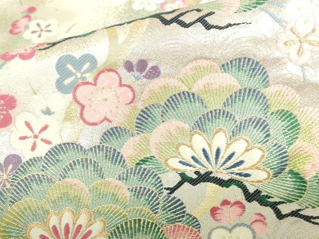 平和屋本店▼六通柄袋帯　唐織　梅松文　純金箔　正絹　逸品　DABI5486op