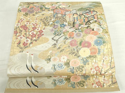 平和屋本店▼六通柄袋帯　唐織　優雅渓谷御車文　本金箔　正絹　逸品　DABI5488op
