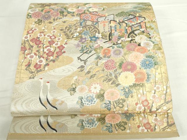 平和屋本店▼六通柄袋帯　唐織　優雅渓谷御車文　本金箔　正絹　逸品　DABI5488op