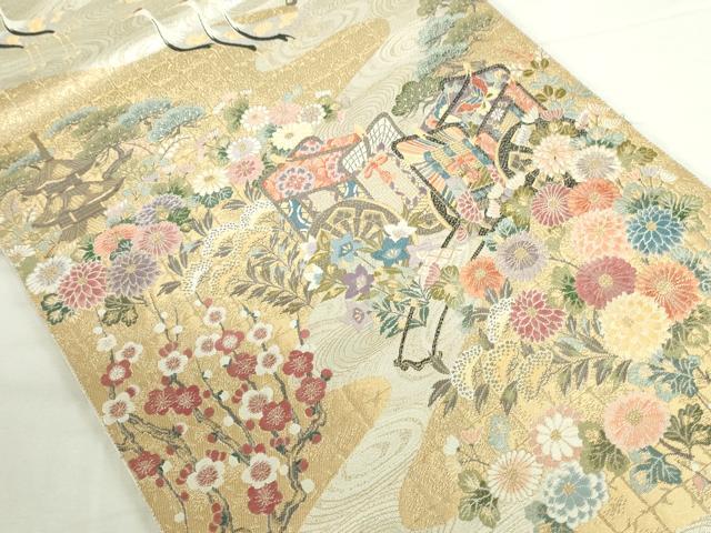 平和屋本店▼六通柄袋帯　唐織　優雅渓谷御車文　本金箔　正絹　逸品　DABI5488op