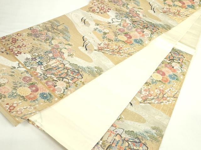 平和屋本店▼六通柄袋帯　唐織　優雅渓谷御車文　本金箔　正絹　逸品　DABI5488op
