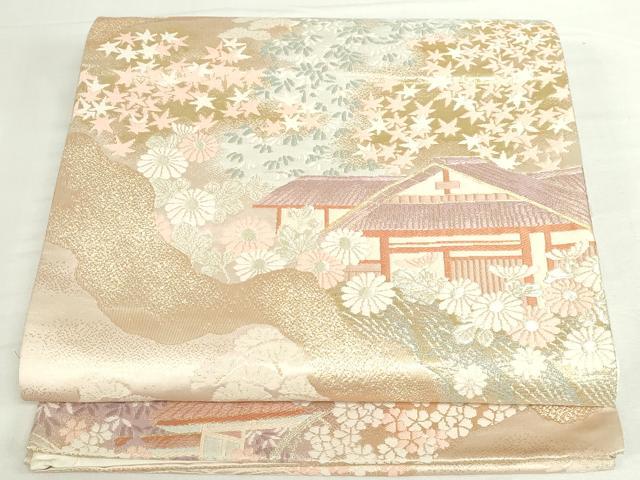 平和屋本店▼六通柄袋帯　唐織　京乃里大原　本金箔二重織　正絹　逸品　DABI5489op
