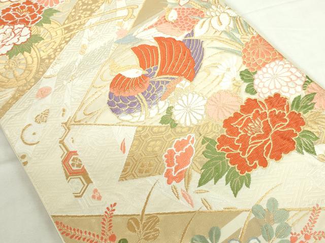 平和屋本店▼六通柄袋帯　唐織　裂取能衣文　純金箔K24金箔　正絹　逸品　DABI5490op