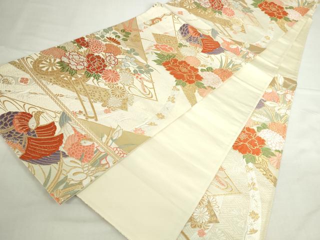 平和屋本店▼六通柄袋帯　唐織　裂取能衣文　純金箔K24金箔　正絹　逸品　DABI5490op
