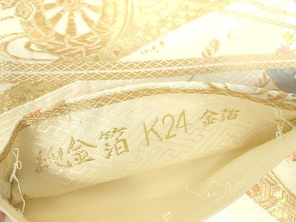 平和屋本店▼六通柄袋帯　唐織　裂取能衣文　純金箔K24金箔　正絹　逸品　DABI5490op