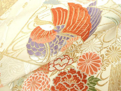 平和屋本店▼六通柄袋帯　唐織　裂取能衣文　純金箔K24金箔　正絹　逸品　DABI5490op